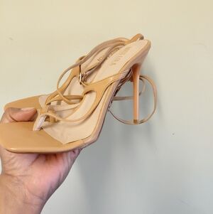Miss Lola Tan Strappy Gladiator Heels 4" Size 8